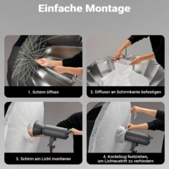 Walimex pro Diffusor für Parabol Reflexschirme Ø 165 cm – Lichtdiffusor für weiches, gleichmäßiges Licht in Fotostudio und Porträtfotografie
