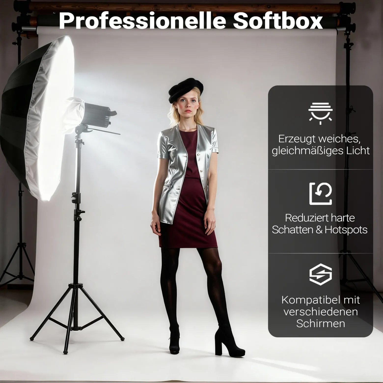 Walimex pro Diffusor für Parabol Reflexschirme Ø 129 cm – Lichtdiffusor für weiches, gleichmäßiges Licht in Fotostudio und Porträtfotografie