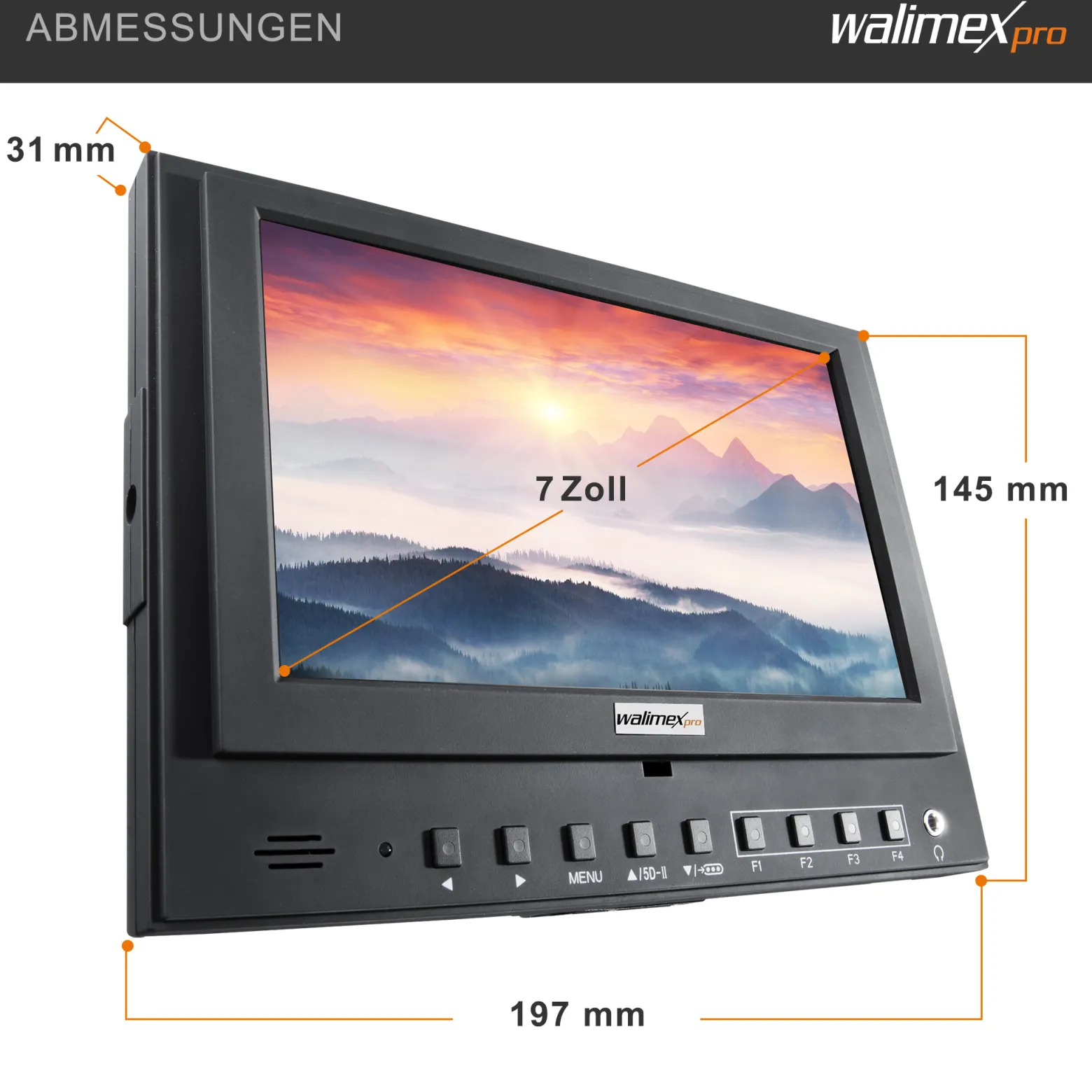 Walimex pro Director LCD HDMI Monitor - 50 x 200 x 141 mm / 7 Zoll / 16:9 / 4:3 - mit Akku und Sonnenblende - für Video DSLR Kamera