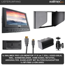 Walimex pro Director LCD HDMI Monitor - 50 x 200 x 141 mm / 7 Zoll / 16:9 / 4:3 - mit Akku und Sonnenblende - für Video DSLR Kamera