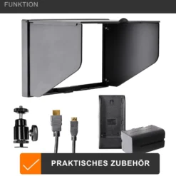 Walimex pro Director LCD HDMI Monitor - 50 x 200 x 141 mm / 7 Zoll / 16:9 / 4:3 - mit Akku und Sonnenblende - für Video DSLR Kamera