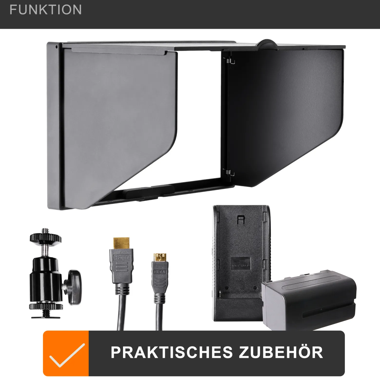 Walimex pro Director LCD HDMI Monitor - 50 x 200 x 141 mm / 7 Zoll / 16:9 / 4:3 - mit Akku und Sonnenblende - für Video DSLR Kamera