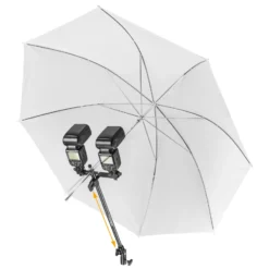 Walimex pro Dual Flash Bracket System mit Ausleger - mit 2x Blitzschuh, 2x Standaraufnahme für Lichtschirm, Feststellrad - Dualhalter Ausleger für Kamera Studio