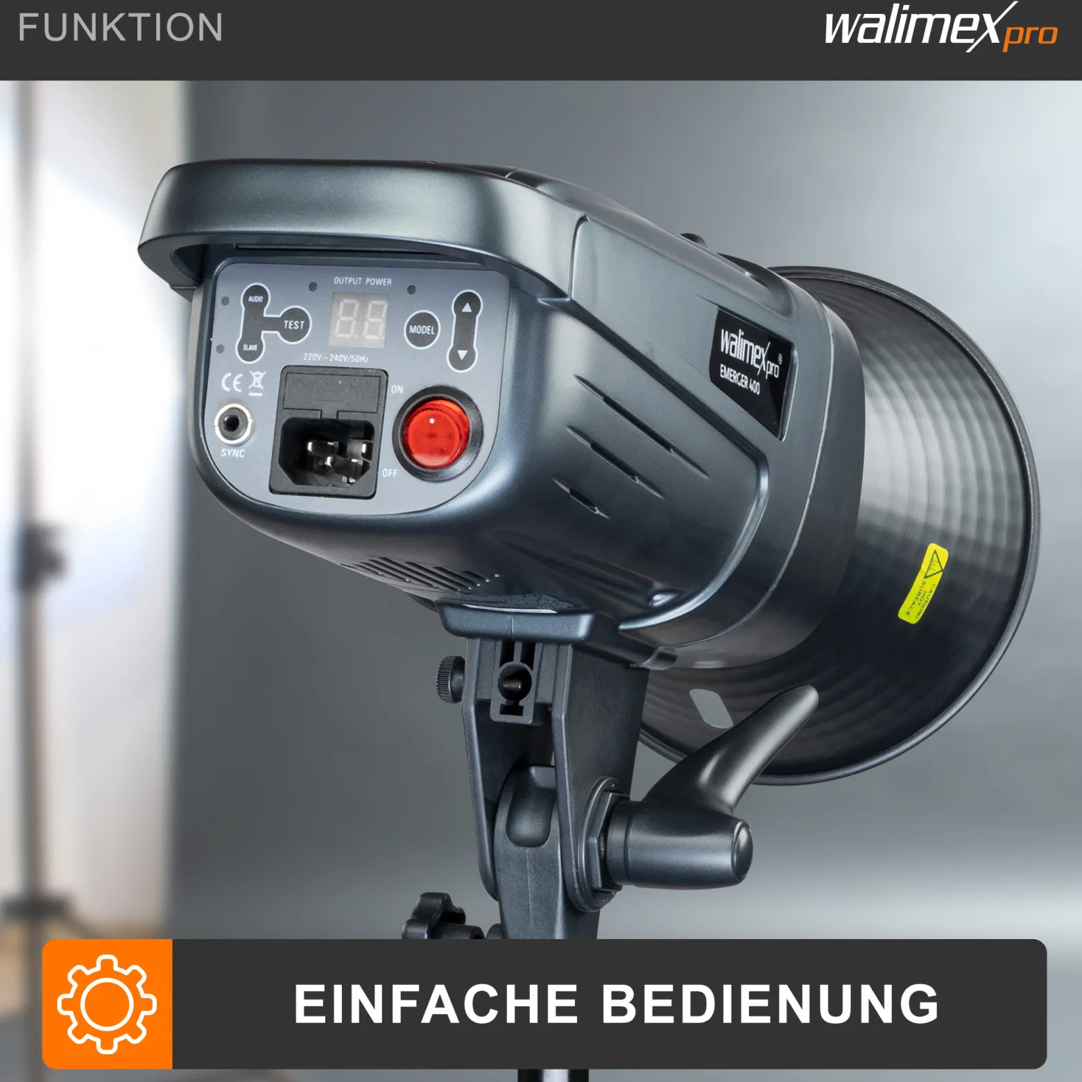 Walimex pro Emerger 200 Set Single Studioblitz mit 200 Ws Blitzleistung, Blitzgerät mit 2,4 GHz Funk, mit Softbox 60 x 90 cm und Lampenstativ, inkl. Transporttasche