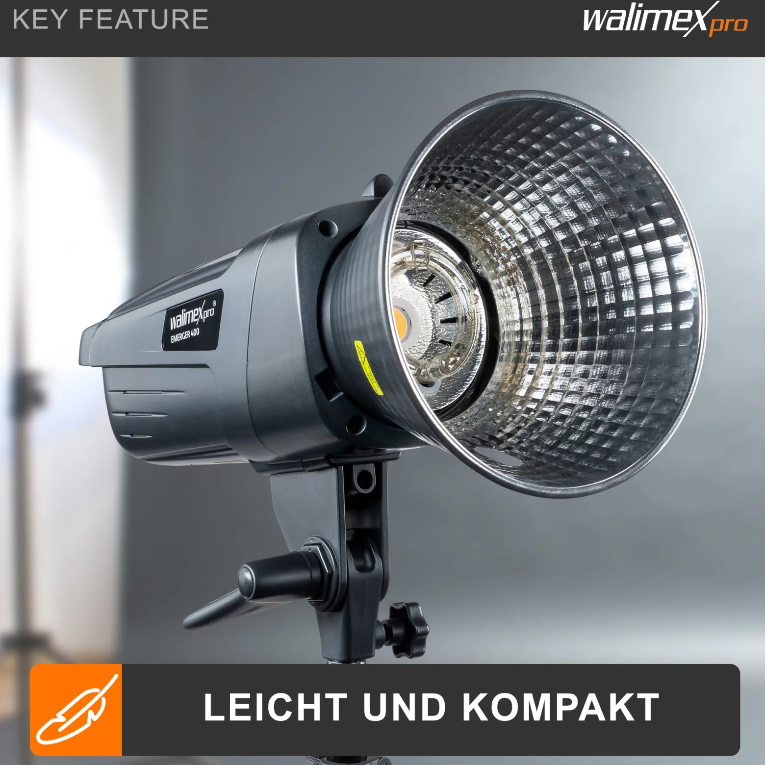 Walimex pro Emerger 400 Studioblitz mit 400 Ws Blitzleistung, Blitzgerät mit 2,4 GHz Funk, Fotoblitz mit kurzer Wiederaufladezeit, Blitzleuchte mit dimmbarem LED-Einstelllicht