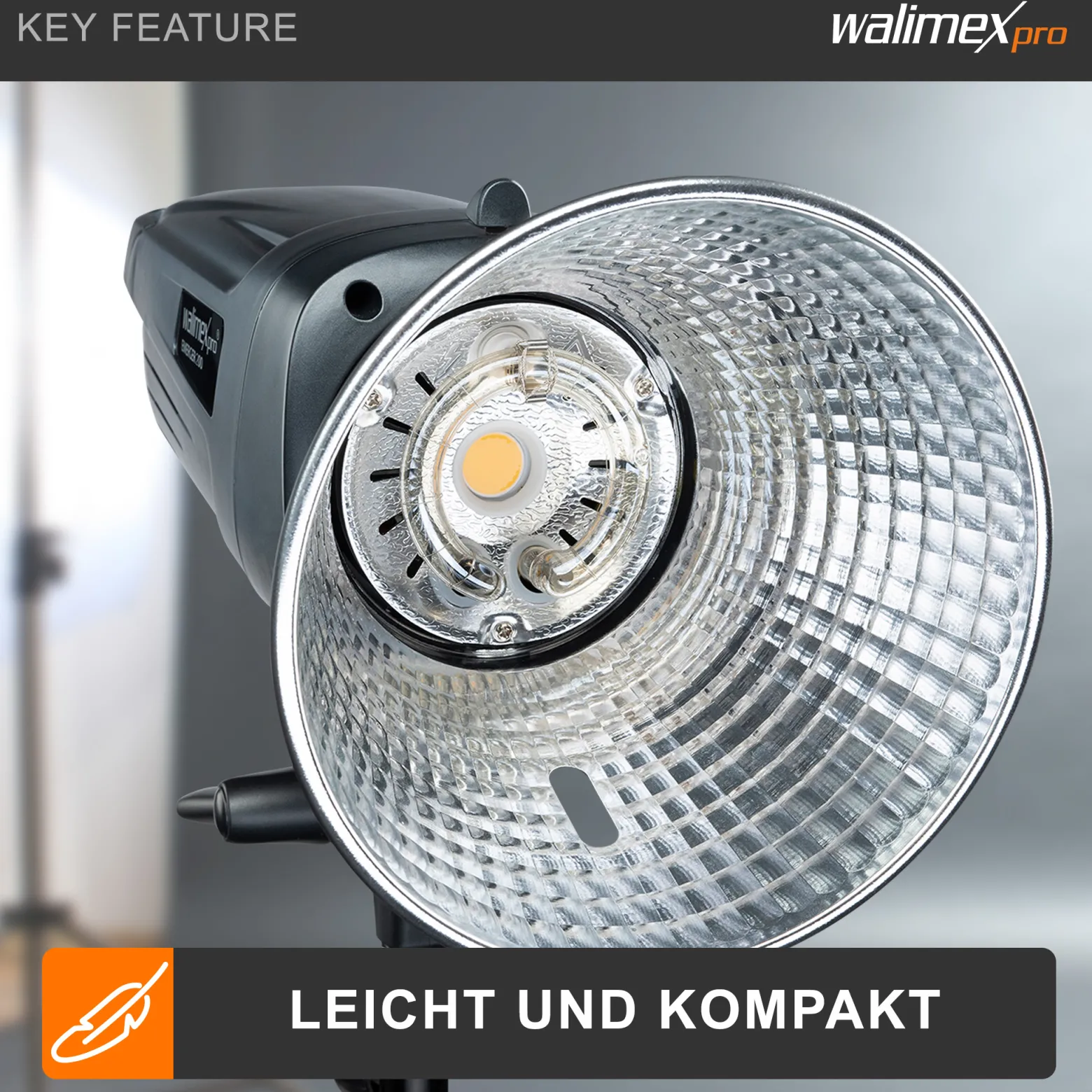 Walimex pro Emerger 200 Studioblitz mit 200 Ws Blitzleistung, Blitzgerät mit 2,4 GHz Funk, Fotoblitz mit kurzer Wiederaufladezeit, Blitzleuchte mit dimmbarem LED-Einstelllicht