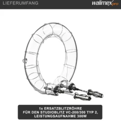 Walimex pro Ersatzblitzröhre für den Studioblitz VC-200/300 Typ 2, Leistungsaufnahme 300W, Farbtemperatur 5400-5800 K, Ersatz Blitz leicht zu wechseln