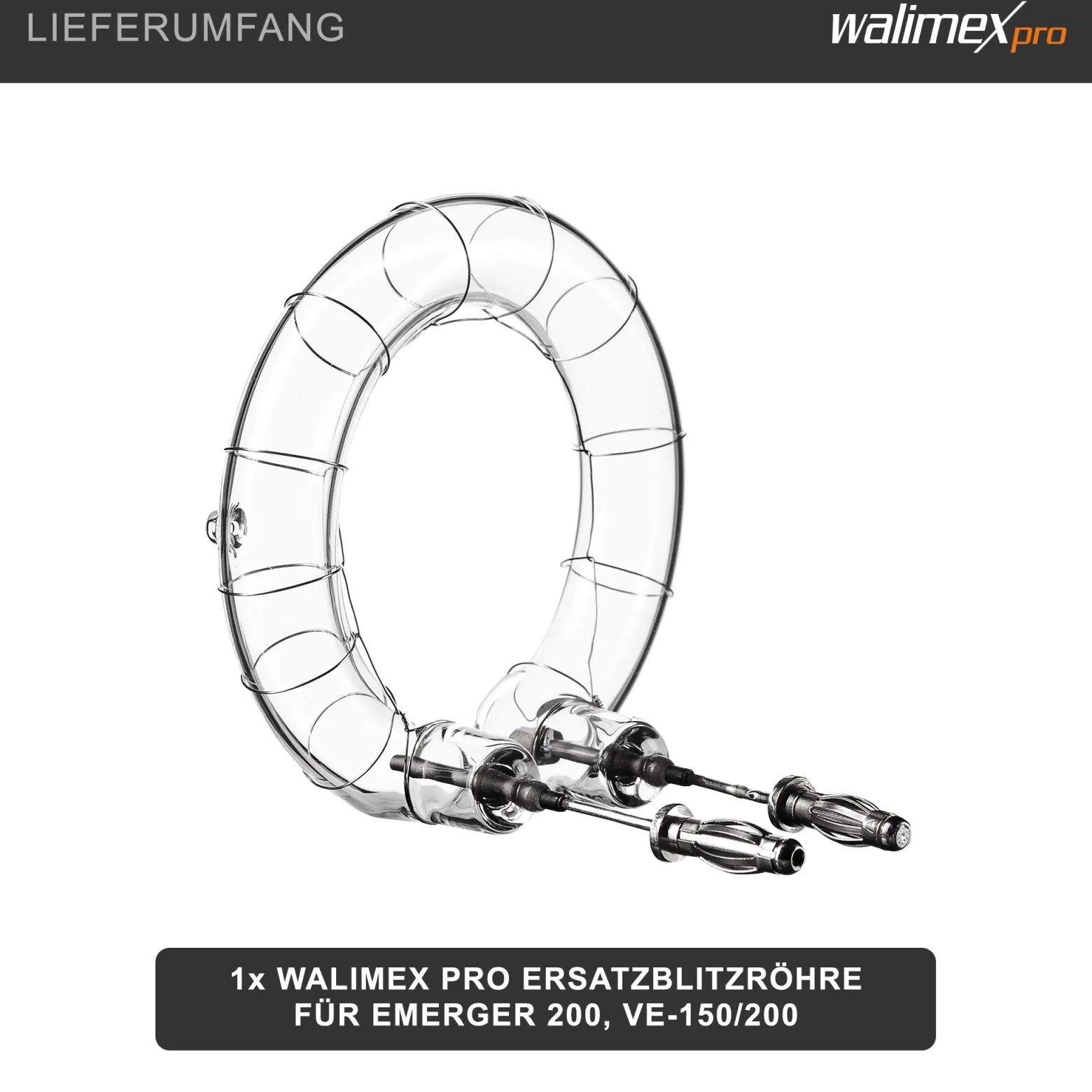 Walimex pro Ersatzblitzröhre für den Studioblitz Emerger 200 & VE-150/200, Leistungsaufnahme 150-200 W, Farbtemperatur 5400-5800 K, Ersatz Blitz leicht zu wechseln