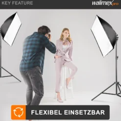 Walimex Pro 2er Set Softbox 40 x 60 cm mit 35 W LED inkl. 2 x FT-8051 Lampenstativ bis 260 cm Höhe, Studioleuchte 5000 K Tageslicht plus Lichtstativ mit Federdämpfung