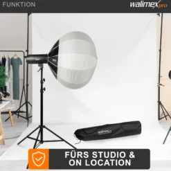 Walimex pro Essential Ballon Softbox 80cm, schnell öffnender 360° Lichtdiffusor, inkl. Bowens Adapter, kompatibel mit allen gängigen Blitz- und Dauerlichter mit Bowensanschluss