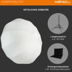 Walimex pro Essential Ballon Softbox 80cm, schnell öffnender 360° Lichtdiffusor, inkl. Bowens Adapter, kompatibel mit allen gängigen Blitz- und Dauerlichter mit Bowensanschluss