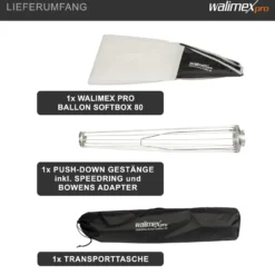 Walimex pro Essential Ballon Softbox 80cm, schnell öffnender 360° Lichtdiffusor, inkl. Bowens Adapter, kompatibel mit allen gängigen Blitz- und Dauerlichter mit Bowensanschluss