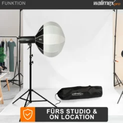 Walimex pro Essential Ballon Softbox 65cm, schnell öffnender 360° Lichtdiffusor, inkl. Bowens Adapter, kompatibel mit allen gängigen Blitz- und Dauerlichter mit Bowensanschluss