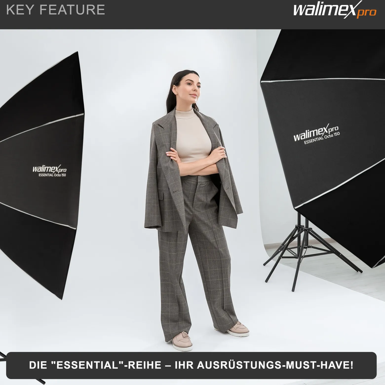 Walimex pro Essential Softbox Octagon 150cm, um 360° drehbar, einfacher Aufbau, inkl. Grid, Bowens Adapter und Transporttasche, ideal für Porträts und Beauty-Aufnahmen