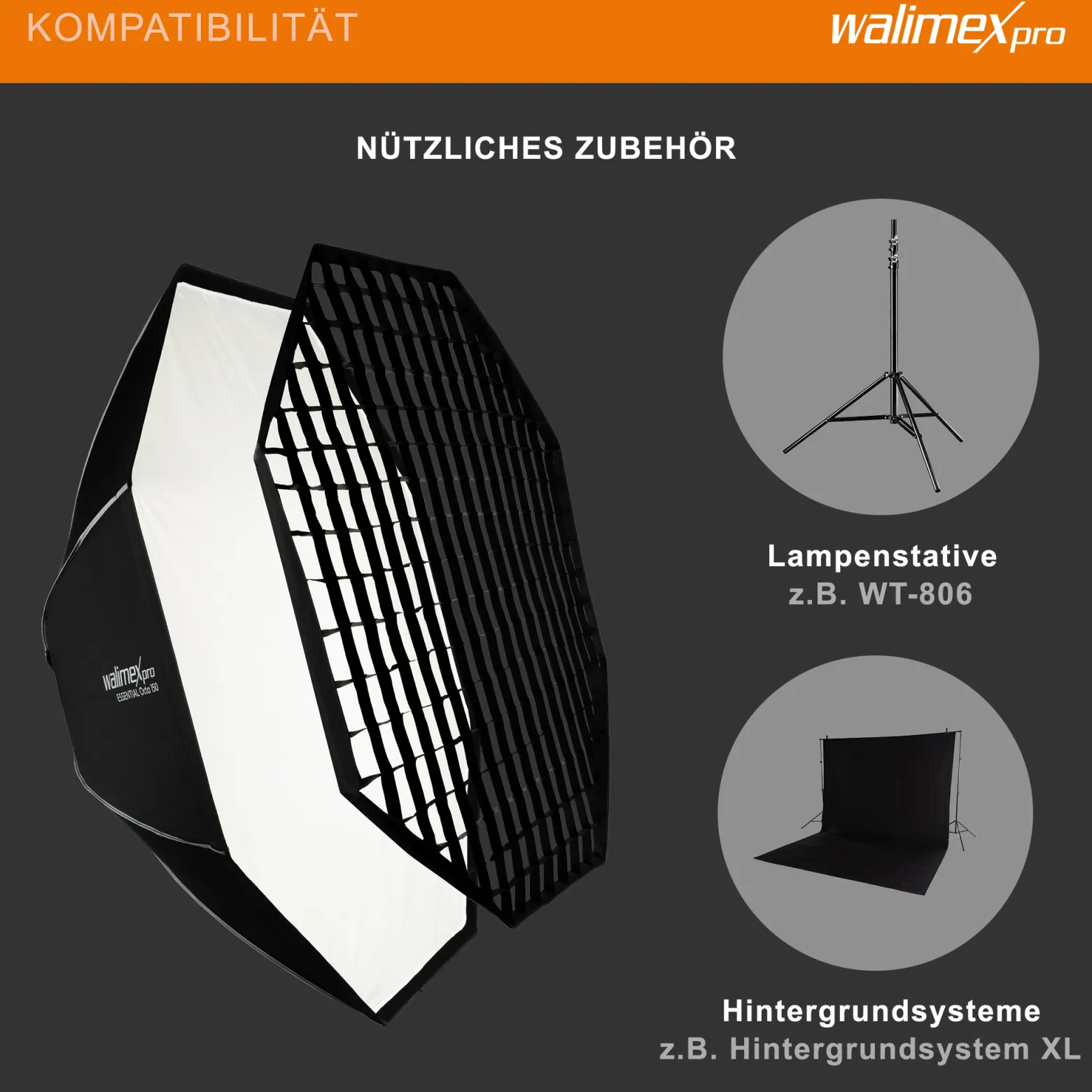 Walimex pro Essential Softbox Octagon 150cm, um 360° drehbar, einfacher Aufbau, inkl. Grid, Bowens Adapter und Transporttasche, ideal für Porträts und Beauty-Aufnahmen