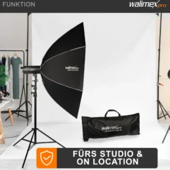 Walimex pro Essential Softbox Octagon 150cm, um 360° drehbar, einfacher Aufbau, inkl. Grid, Bowens Adapter und Transporttasche, ideal für Porträts und Beauty-Aufnahmen