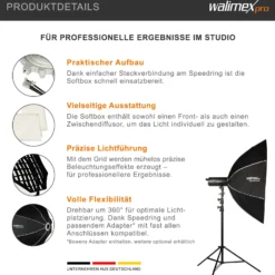 Walimex pro Essential Softbox Octagon 120cm + Adapter Profoto 15,2cm, 360°, einfacher Aufbau, inkl. Grid, Bowens Adapter und Transporttasche, ideal für Porträts und Beauty-Aufnahmen