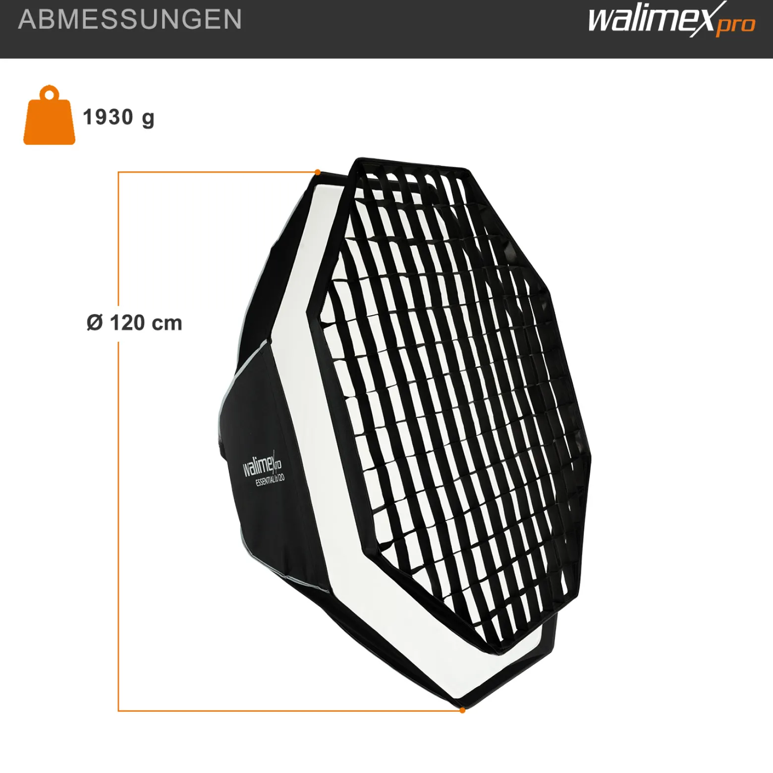 Walimex pro Essential Softbox Octagon 120cm + Adapter Profoto 15,2cm, 360°, einfacher Aufbau, inkl. Grid, Bowens Adapter und Transporttasche, ideal für Porträts und Beauty-Aufnahmen