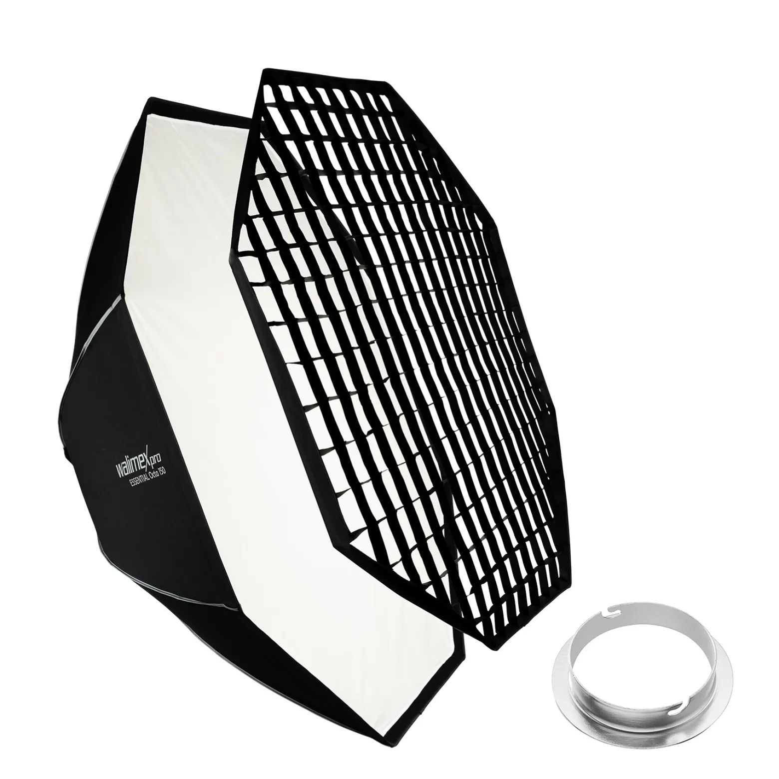 Walimex pro Essential Softbox Octagon 150cm + Adapter Elinchrom 15,2cm, 360°, einfacher Aufbau, inkl. Grid, Bowens Adapter und Transporttasche, ideal für Porträts und Beauty-Aufnahmen