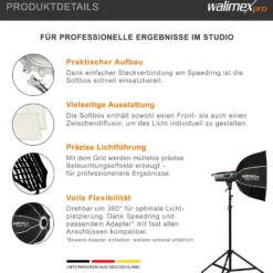 Walimex pro Essential Softbox Octagon 60cm, um 360° drehbar, einfacher Aufbau, inkl. Grid, Bowens Adapter und Transporttasche, ideal für Porträts und Beauty-Aufnahmen