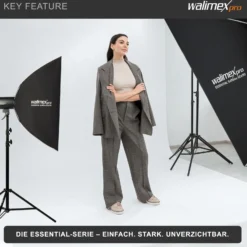 Walimex pro Essential Striplight Softbox 60 x 90 cm, Lichtformer um 360° drehbar, einfacher Aufbau, inkl. Grid, Bowens Adapter und Transporttasche, ideal für Produkt- und Peoplefotografie