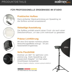 Walimex pro Essential Striplight Softbox 60 x 90 cm, Lichtformer um 360° drehbar, einfacher Aufbau, inkl. Grid, Bowens Adapter und Transporttasche, ideal für Produkt- und Peoplefotografie