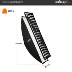 Walimex pro Essential Striplight Softbox 40 x 180 cm, Lichtformer um 360° drehbar, einfacher Aufbau, inkl. Grid, Bowens Adapter und Transporttasche, ideal für Produkt- und Peoplefotografie