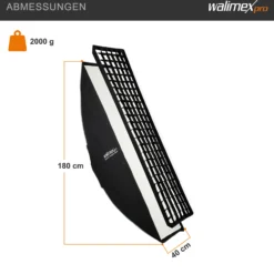 Walimex pro Essential Striplight Softbox 40 x 180 cm + Elinchrom Adapter 15,2, Lichtformer 360°, einfacher Aufbau, inkl. Grid, Bowens Adapter, Transporttasche, ideal für Produkt- und Peoplefotografie