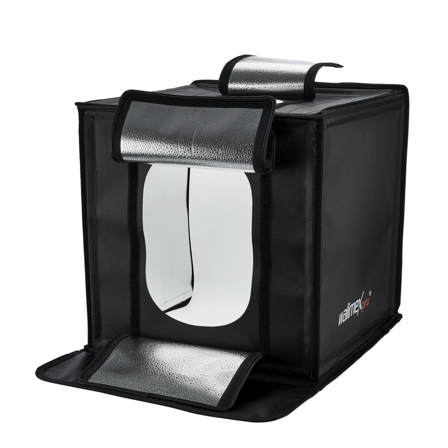 Walimex pro faltbarer LED Aufnahmewürfel 40 x 40 cm mobiles Fotostudio mit LED-Beleuchtung, 4 Hintergründen & Diffusor