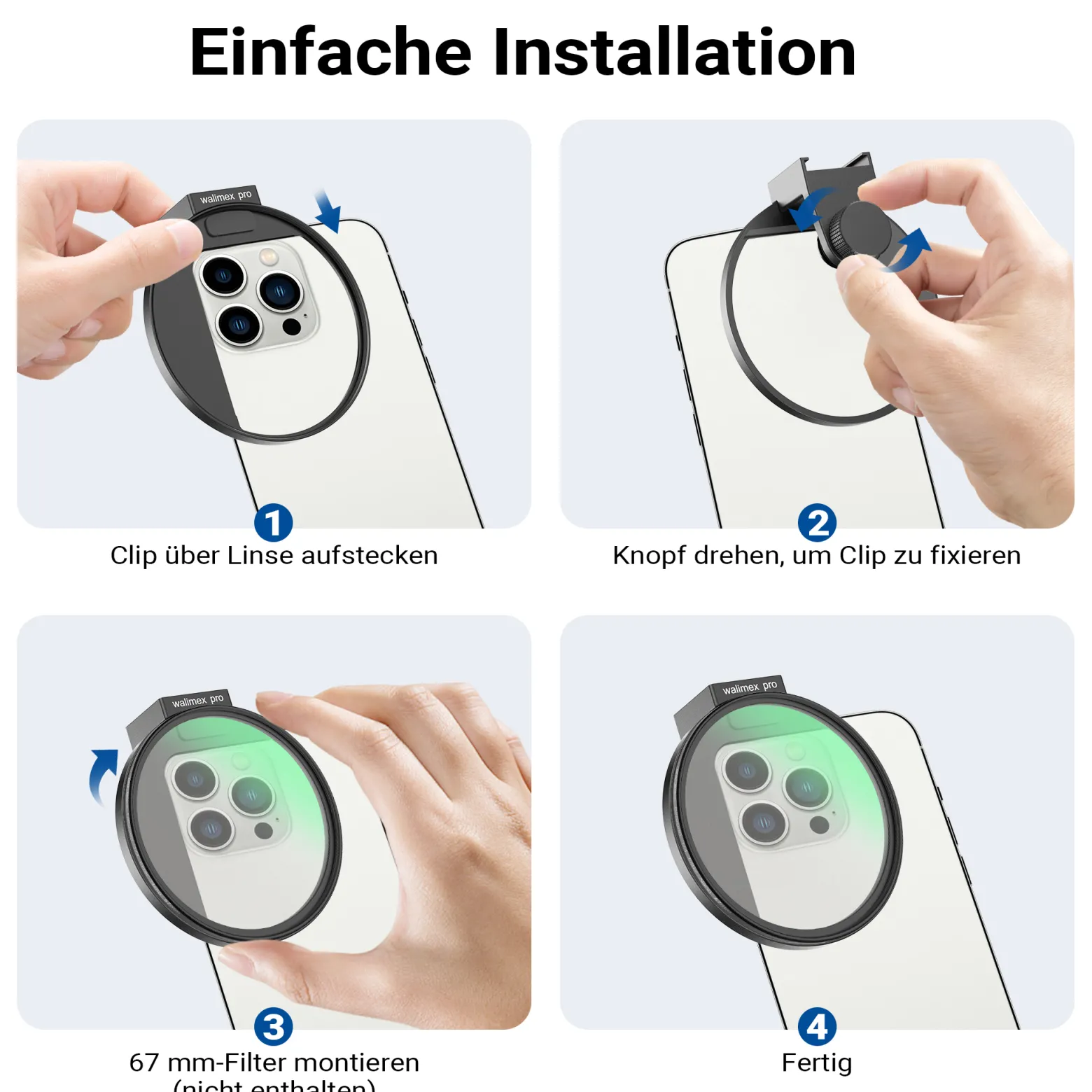 Walimex pro Filterhalter 67 mm für Handykamera, Cold Shoe Mount für LED und Mikrofon, professionelles Fotografieren mit Smartphone, Halterung für Diffusionsfilter, ND Filter, Polfilter