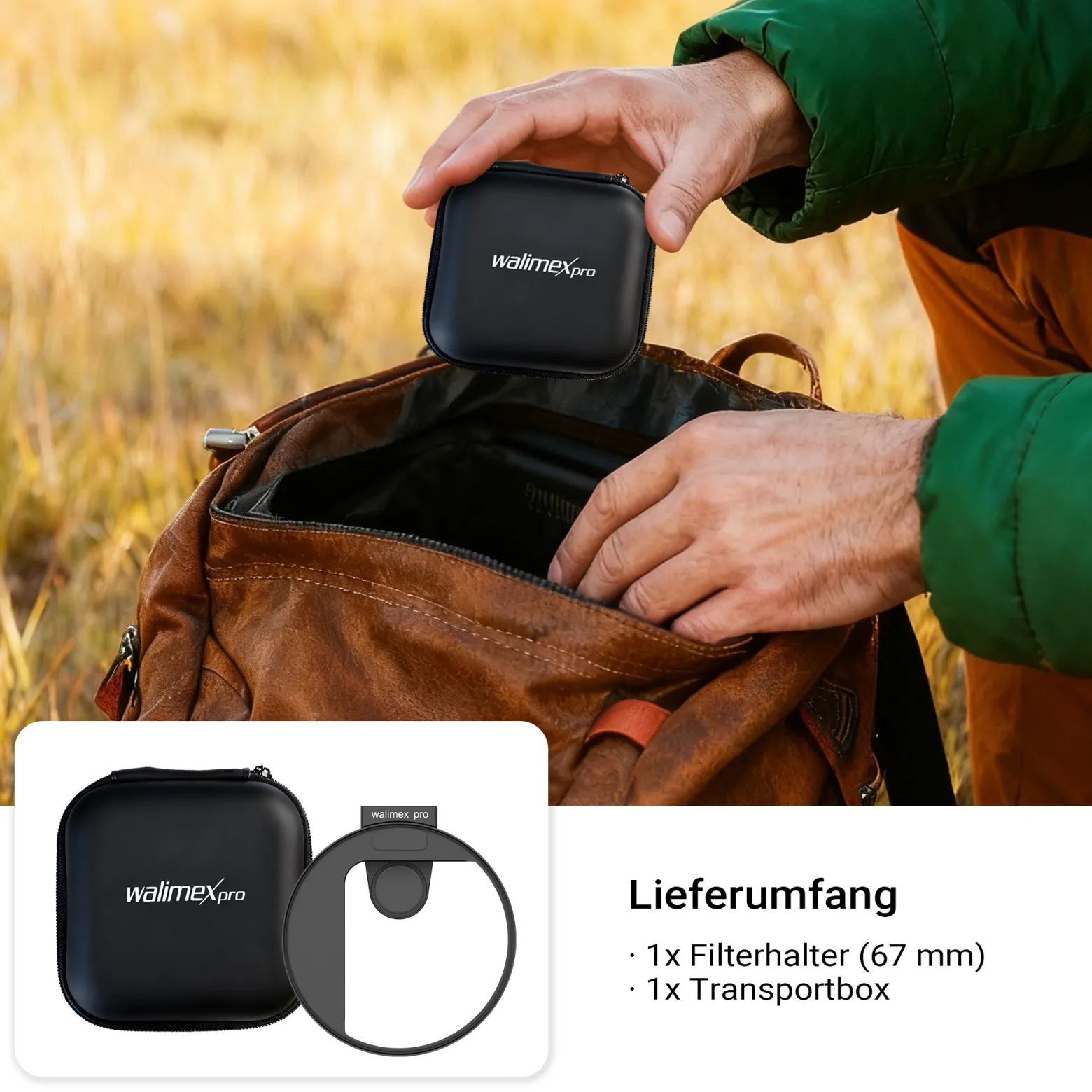 Walimex pro Filterhalter 67 mm für Handykamera, Cold Shoe Mount für LED und Mikrofon, professionelles Fotografieren mit Smartphone, Halterung für Diffusionsfilter, ND Filter, Polfilter