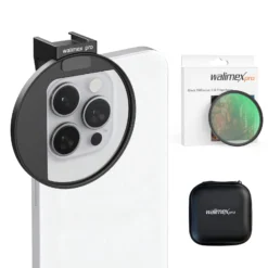 Walimex pro Filterhalter 67 mm für Handykamera, inkl. Diffusionsfilter 67 mm, Cold Shoe Mount für LED und Mikrofon, Fotozubehör für professionelles Fotografieren mit Smartphone und Handy