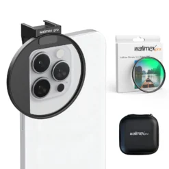 Walimex pro Filterhalter 67 mm für Handykamera, inkl. Polfilter 67 mm, Cold Shoe Mount für LED und Mikrofon, Fotozubehör für professionelles Fotografieren mit Smartphone und Handy