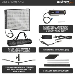 Walimex pro Flex LED 500 Bi Color Leuchtmatte, 50 W Flächenleuchte, flexible Studioleuchte dimmbar, spritzwassergeschützte Videoleuchte mit Display und Akku-Steckplatz