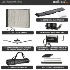 Walimex pro Flex LED 1000 Bi Color Leuchtmatte Set inkl. Softbox mit Frontdiffusor, 100 W Flächenleuchte, flexible Studioleuchte dimmbar, spritzwassergeschützte Videoleuchte