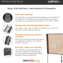 Walimex pro Flex LED 1000 Bi Color Leuchtmatte Set inkl. Softbox mit Frontdiffusor, 100 W Flächenleuchte, flexible Studioleuchte dimmbar, spritzwassergeschützte Videoleuchte