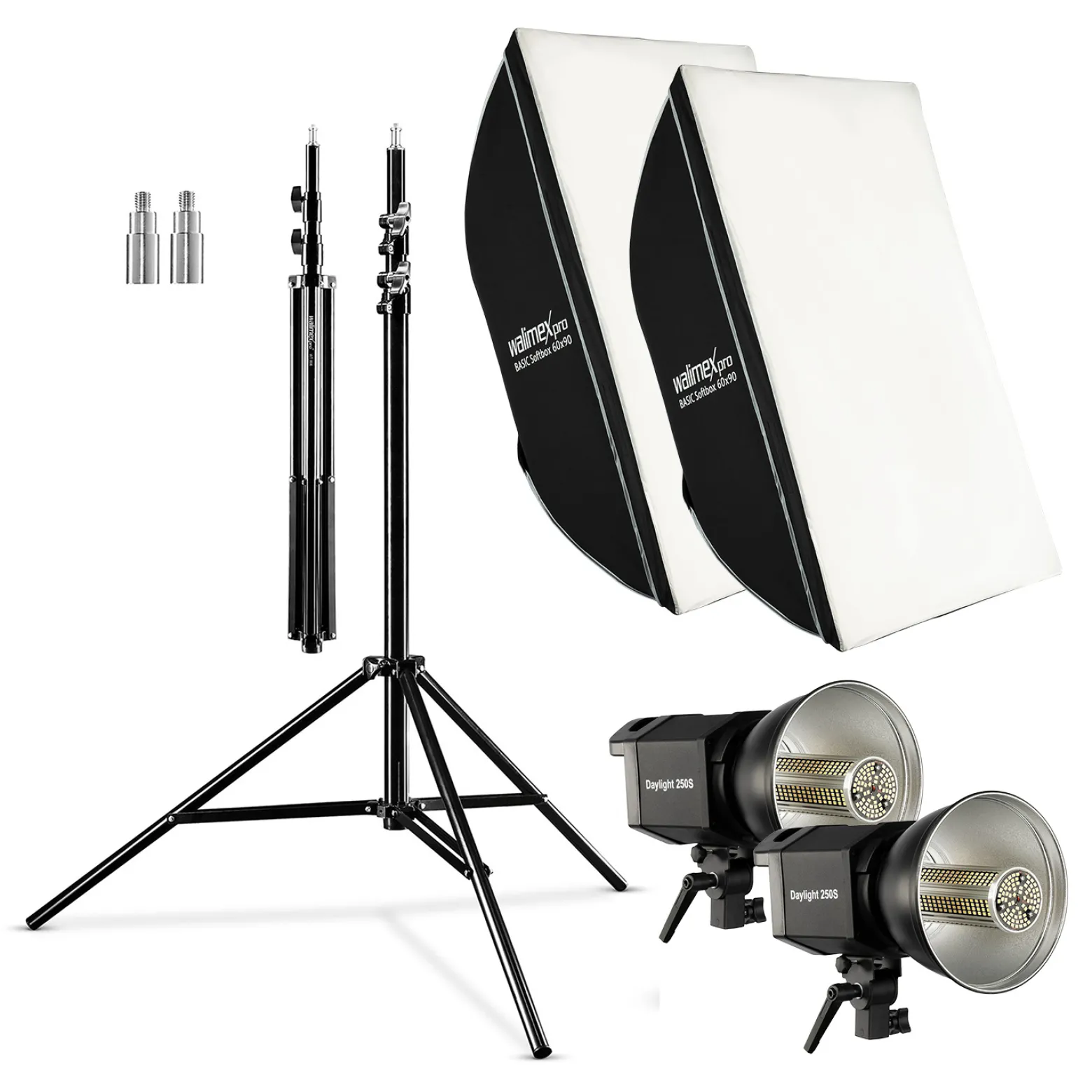 Walimex pro Fotostudio 2er Set mit 2x 35 W LED Studioleuchte, 2x 90 x 60 cm Softbox, 2x Lampenstativ bis 256 cm, Studiolicht 5000 K Farbtemperatur, Lichtstativ mit Federdämpfung