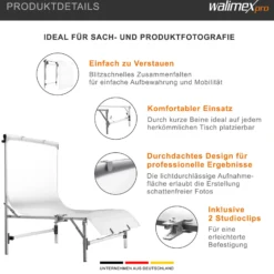 Walimex pro Fototisch Tavola Aufnahmehöhe 28 cm, Aufnametisch für Produktfotografie mit Diffusionsoberfläche, bis 5 kg Traglast, Fotostudio Hintergrund für professionelle Bilder