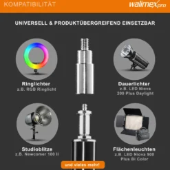 Walimex pro FT-8051 Lampenstativ bis 260 cm Höhe mit Federdämpfung inkl. 3/8