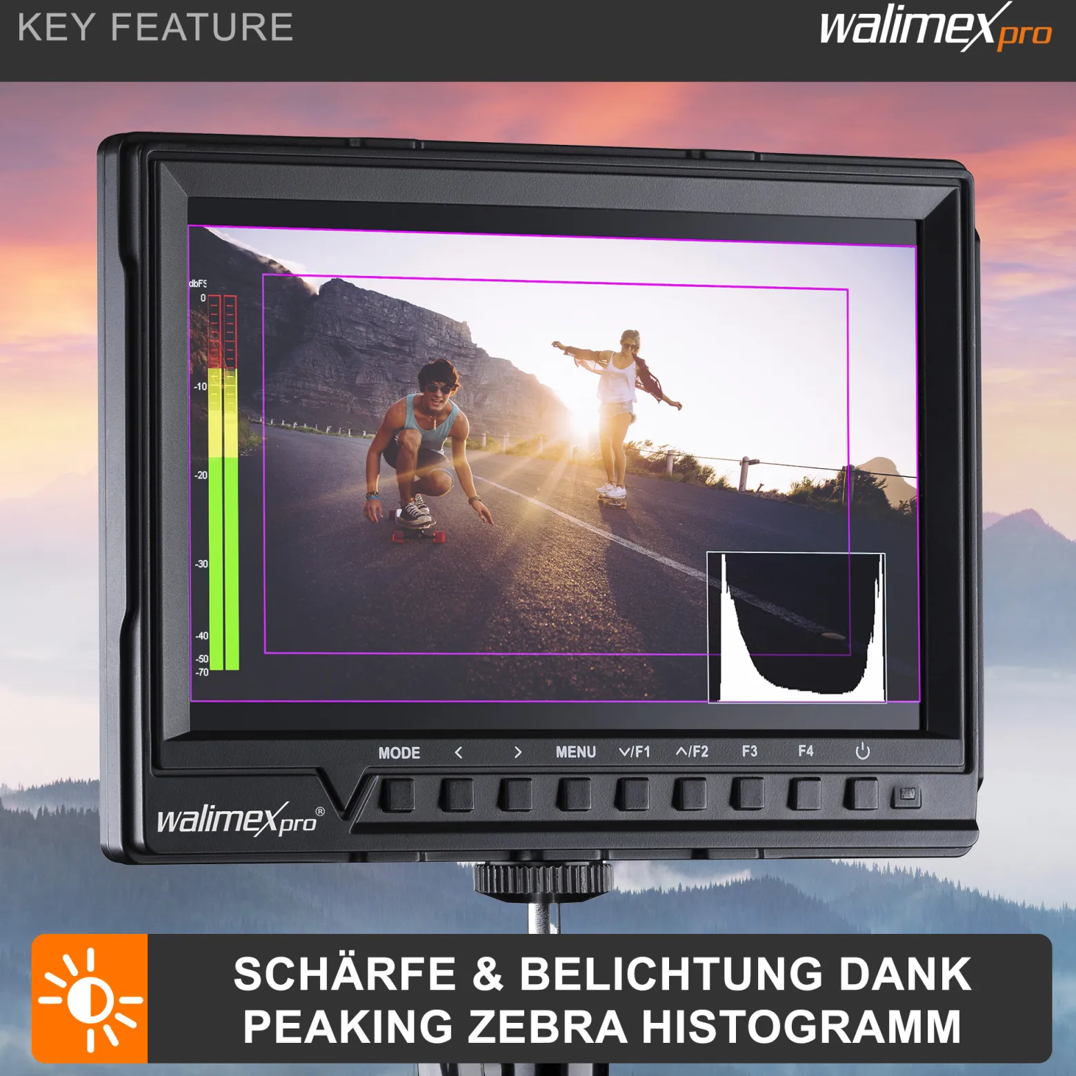 Walimex pro Full HD Monitor Director III, 7 Zoll / 17 x 176 x 130 mm mit HDMI und AV Eingang, IPS-Panel, Peaking Zebra Histogramm