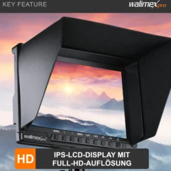 Walimex pro Full HD Monitor Director III, 7 Zoll / 17 x 176 x 130 mm mit HDMI und AV Eingang, IPS-Panel, Peaking Zebra Histogramm