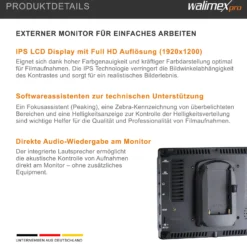 Walimex pro Full HD Monitor Director III - 7 Zoll / 17 x 176 x 130 mm - inkl. 1x Akku / 1/4