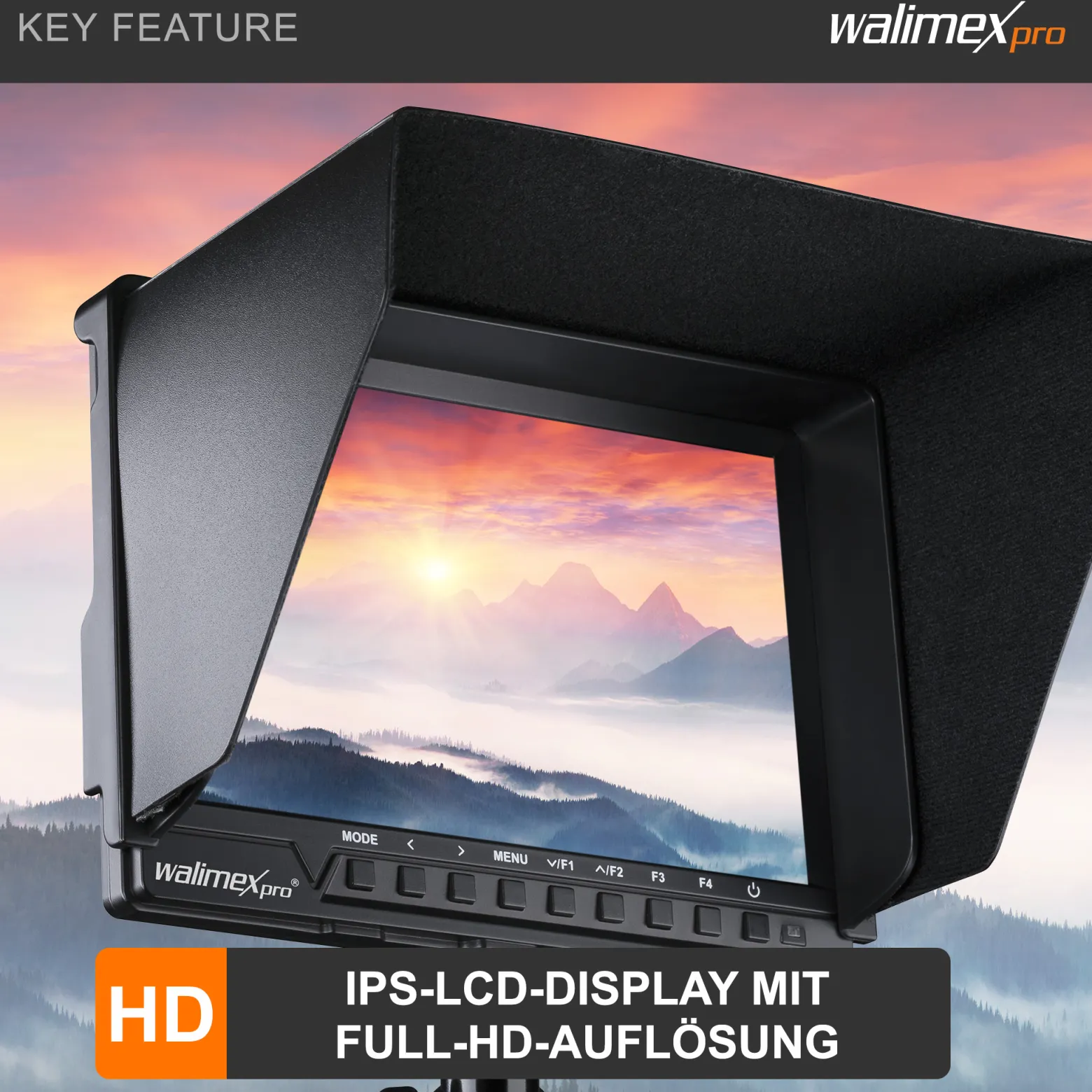 Walimex pro Full HD Monitor Director III - 7 Zoll / 17 x 176 x 130 mm - inkl. 1x Akku / 1/4" Gewinde - mit HDMI und AV Eingang, IPS-Panel, Peaking Zebra Histogramm