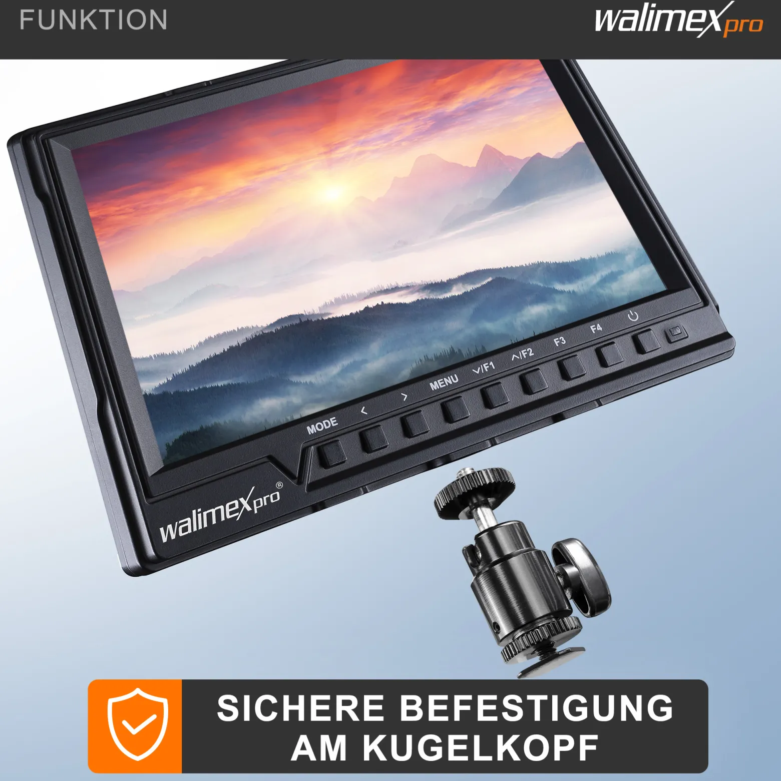 Walimex pro Full HD Monitor Director III - 7 Zoll / 17 x 176 x 130 mm - inkl. 1x Akku / 1/4" Gewinde - mit HDMI und AV Eingang, IPS-Panel, Peaking Zebra Histogramm