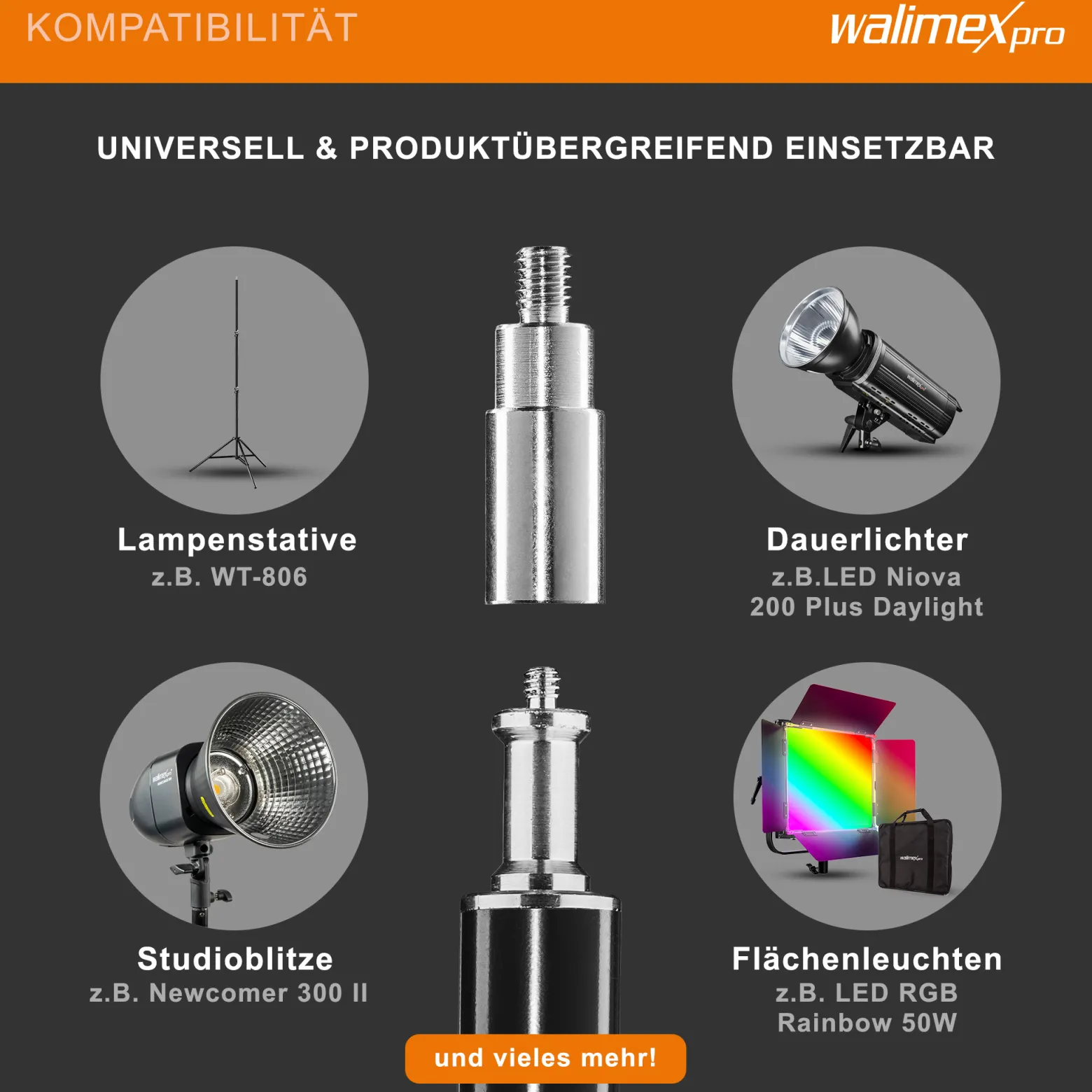 Walimex pro Galgen für Lampenstativ ausziehbar 70 bis 183 cm, Boom Arm neiggbar und bis 5 kg belastbar, 5/8 Zoll Spigot, Auslegearm ideal für Softboxen, Reflektoren, Schirme oder Mikrofone