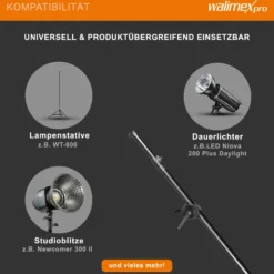 Walimex pro Galgen mit Beschwerungstasche ausziehbar 120-220 cm schwarz, Teleskoparm bis 8 kg belastbar, bspw. einsetzbar am Lampenstativ, zum Befestigen von z. B. Studioblitzen und Softboxen