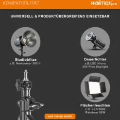 Walimex pro Galgenstativ mit Rollen, stabiles Lampenstativ höhenverstellbar 130-390 cm, ausziehbarer Teleskoparm 115-215 cm, für Softboxen und Reflektoren