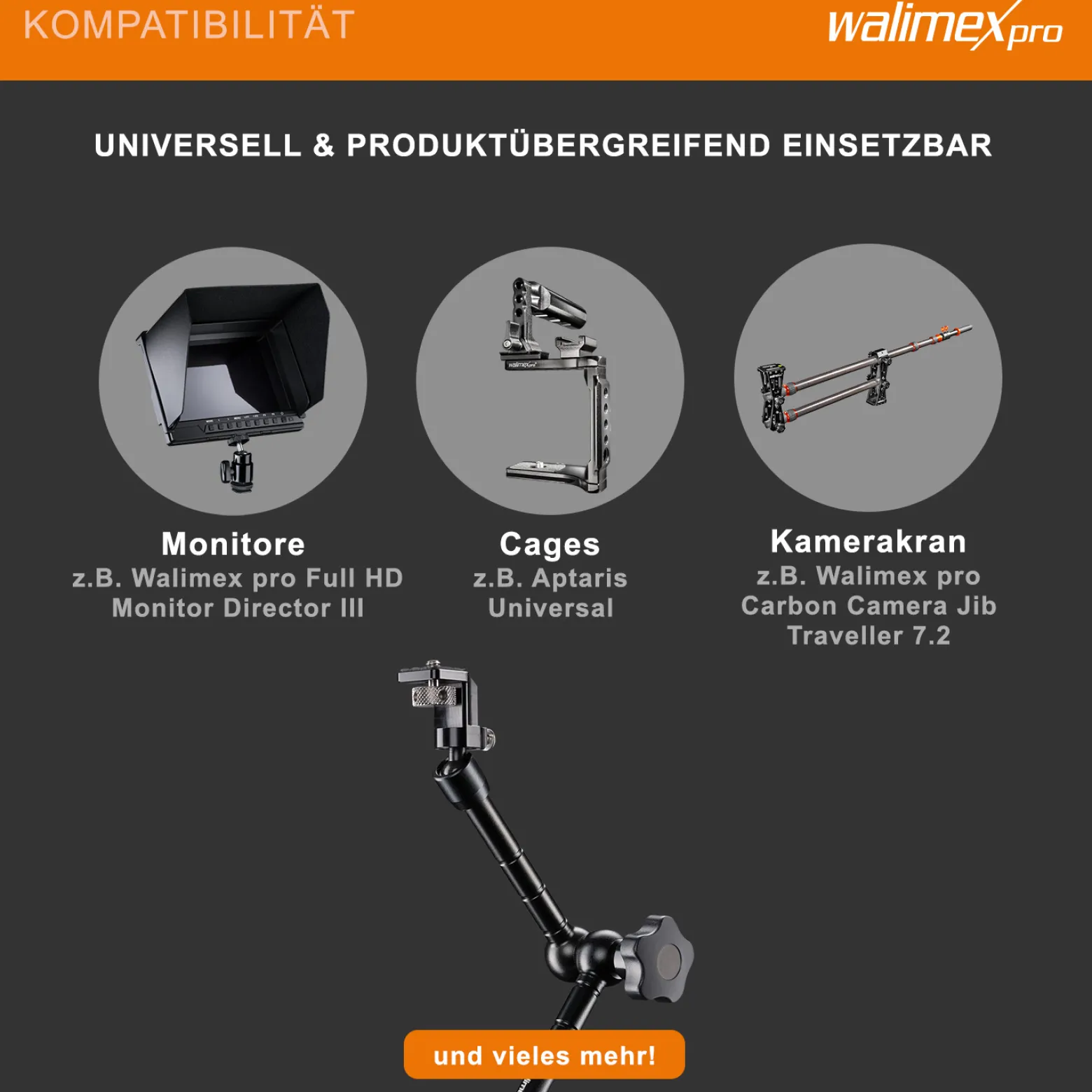 Walimex pro Gelenkarm Verdrehschutz Set Größe L / 28 cm - 300 x 80 x 80 mm - mit 2x 1/4" Schraube u. 1/4" Innengewinde - für Photo und Video Rigs, Cages, Gelenkarme