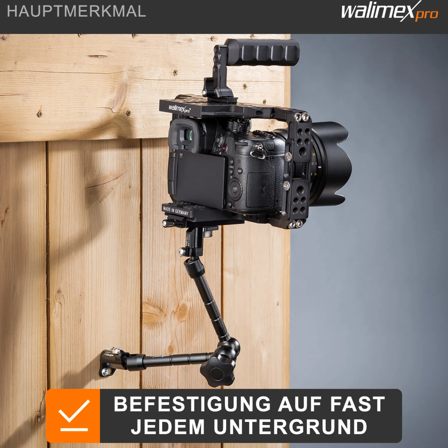 Walimex pro Gelenkarm Verdrehschutz Set Größe L / 28 cm - 300 x 80 x 80 mm - mit 2x 1/4" Schraube u. 1/4" Innengewinde - für Photo und Video Rigs, Cages, Gelenkarme
