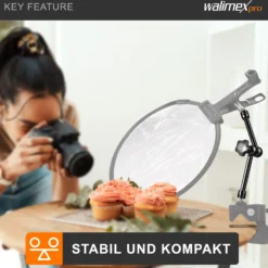 Walimex pro Gelenkarm XL SP – 530 x 80 x 80 mm – Stabiler Friktionsarm mit 5kg Belastbarkeit und 53cm Länge – für DSLRs, Videokameras, Beleuchtung- mit 5/8" Spigotanschlüssen und zentraler Rasterung